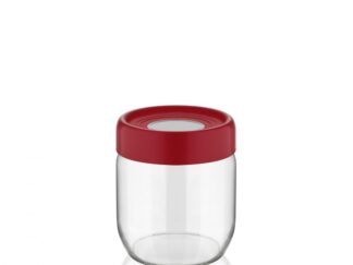 GLASS STORAGE JAR WITH LID, 425 ML RED