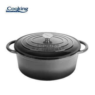 ENAMELED OVAL CAST IRON POT + LID 33x26.5x11.5CM, 6L MARBLE GRAY, COOKING BY HEINNER