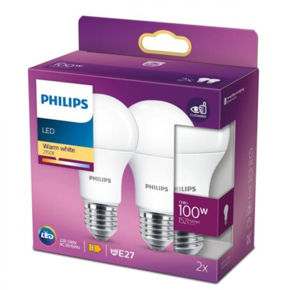 Pack of 2 Philips A60 LED bulbs, EyeComfort, E27
