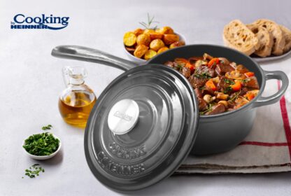 ENAMELED CAST IRON CASSEROLE + LID 19X9 CM,1.8L,MARBLE GREY - Image 6