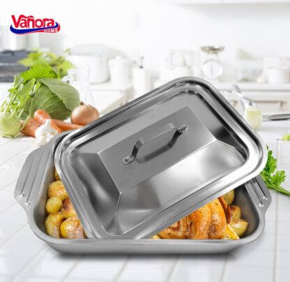 STAINLESS STEEL TRAY WITH LID 36.5x22x7 CM, ZIRA - Image 4