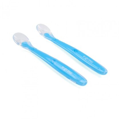 Set of 2 silicone spoons, light blue, U-Grow