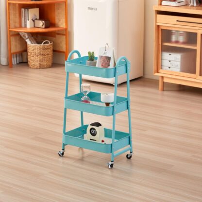 3-SHELF STORAGE TROLLEY TURQUOISE - Image 3