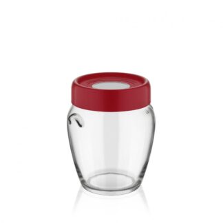 GLASS STORAGE JAR WITH LID, 580 ML RED