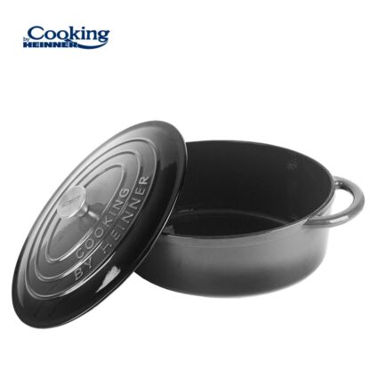 OVAL ENAMELED CAST IRON SEMI-POCKET + LID 37x29x15 CM, 9L MARBLE GREY, COOKING BY HEINNER - Image 2