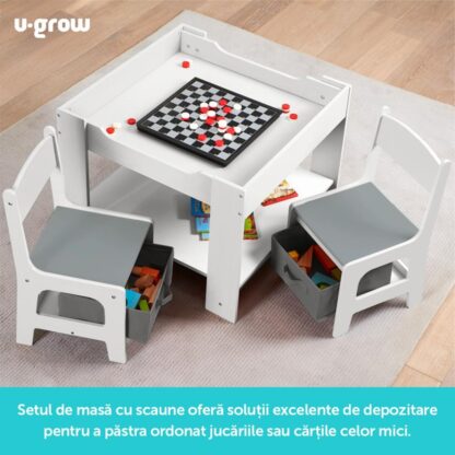 Table and 2 chairs set, white MDF, U-Grow