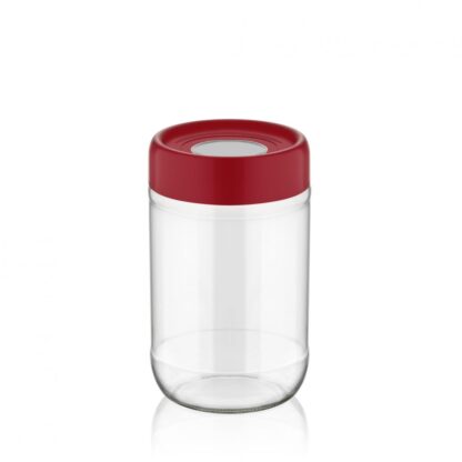 GLASS STORAGE JAR WITH LID, 660 ML RED
