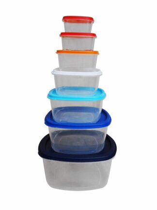SET OF 7 PLASTIC SQUARE CASSETTES WITH LIDS