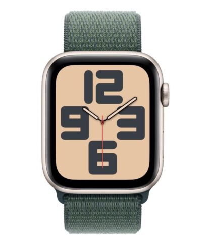 Apple Watch SE GPS + Cellular 44mm Starlight Aluminium Case with Lake Green Sport Loop