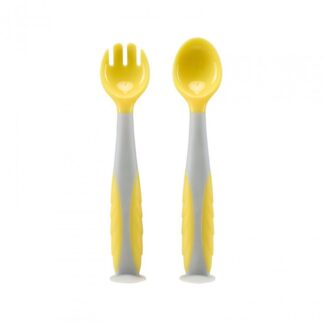 Spoon and fork set, yellow, U-Grow