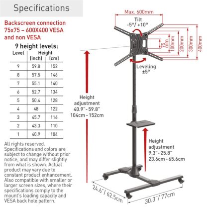 Barkan Mobile TV Mount Cart+Self 32"-83" - Image 2