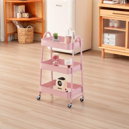 3-SHELF STORAGE TROLLEY Pink - Image 2