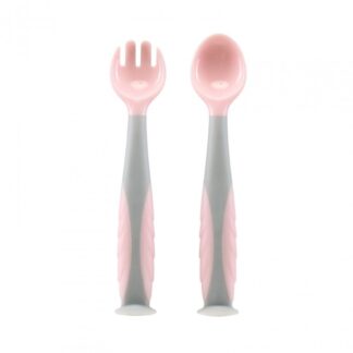 Spoon and fork set, pink, U-Grow