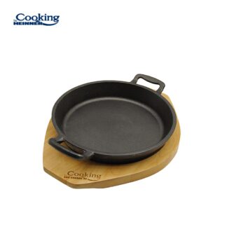 CAST IRON PAN DIA 20 CM, WOODEN BASE