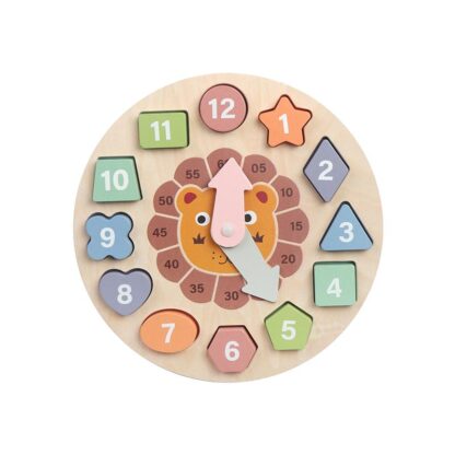 WOODEN EDUCATIONAL CLOCK WITH GEOMETRIC SHAPES