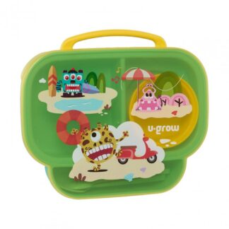 Compartmented plate with lid, yellow