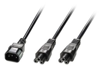 Power cable IEC C14 to 2 x IEC C5 Splitter Extension Cable, Black, 2.5m