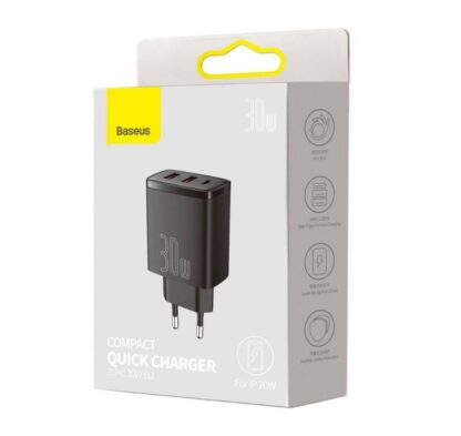 Baseus USB TypeCx2USB Network Charger Black - Image 4