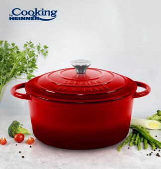 SEMI CAST IRON POT EM+CAP 26x12CM, 4.8L, RED LINE