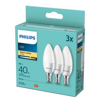 Pack of 3 Philips B35, E14, 5W LED bulbs