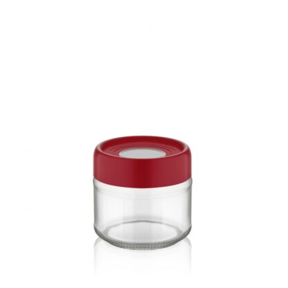 GLASS STORAGE JAR WITH LID, 300 ML RED