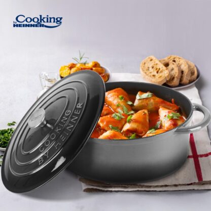 ENAMELED OVAL CAST IRON POT + LID 33x26.5x11.5CM, 6L MARBLE GRAY, COOKING BY HEINNER - Image 5