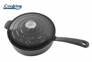 DEEP ENAMELED CAST IRON PAN + LID 24X8CM,2.5L,MARBLE GREY