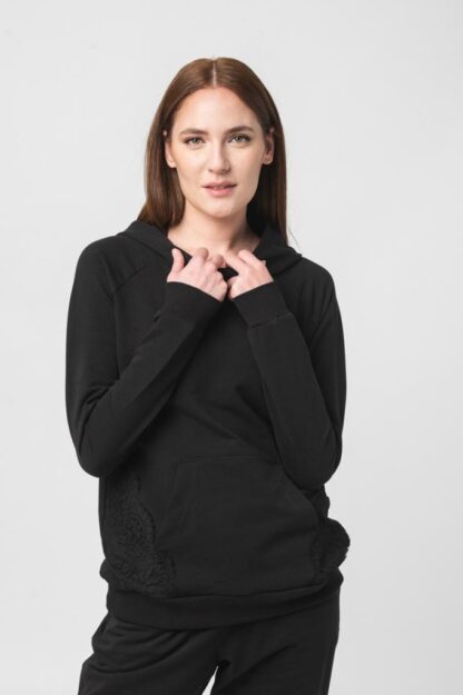 HANORAC COTON DANTELA FEMEI BLACK-S - Image 2
