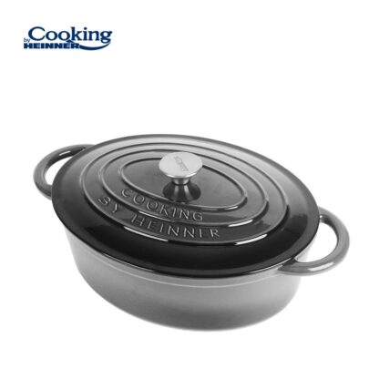 ENAMELED OVAL CAST IRON POT + LID 33x26.5x11.5CM, 6L MARBLE GRAY, COOKING BY HEINNER - Image 3