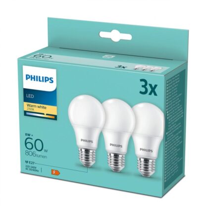 Pack of 3 Philips LED bulbs, A60, E27