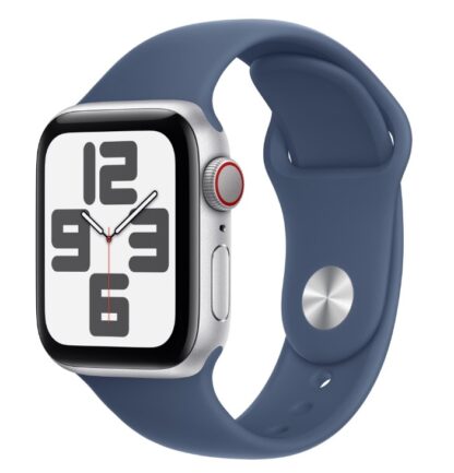 Apple Watch SE GPS + Cellular 44mm Silver Aluminium Case with Denim Sport Band - S/M - Image 2