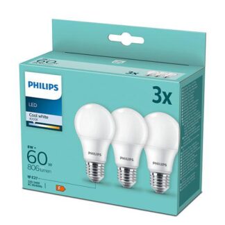 Pack of 3 Philips LED bulbs, A60, E27