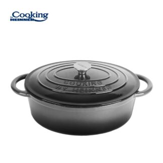 OVAL ENAMELED CAST IRON SEMI-POCKET + LID 37x29x15 CM, 9L MARBLE GREY, COOKING BY HEINNER