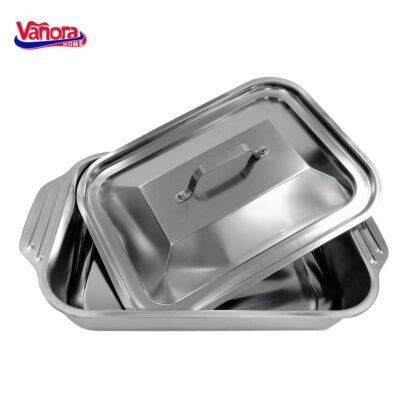 STAINLESS STEEL TRAY WITH LID 36.5x22x7 CM, ZIRA - Image 3