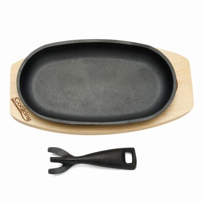 Oval cast iron serving plate 24X14CM, wood base