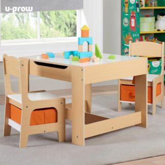 Table and 2 chairs set, natural wood, U-Grow