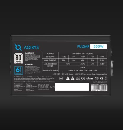 PSU Aqirys Pulsar 550W 80+ White certified - Image 4