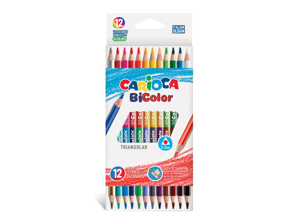 CARIOCA Bi-Color Triangular Colored Pencils 12 pcs - EU Supplies